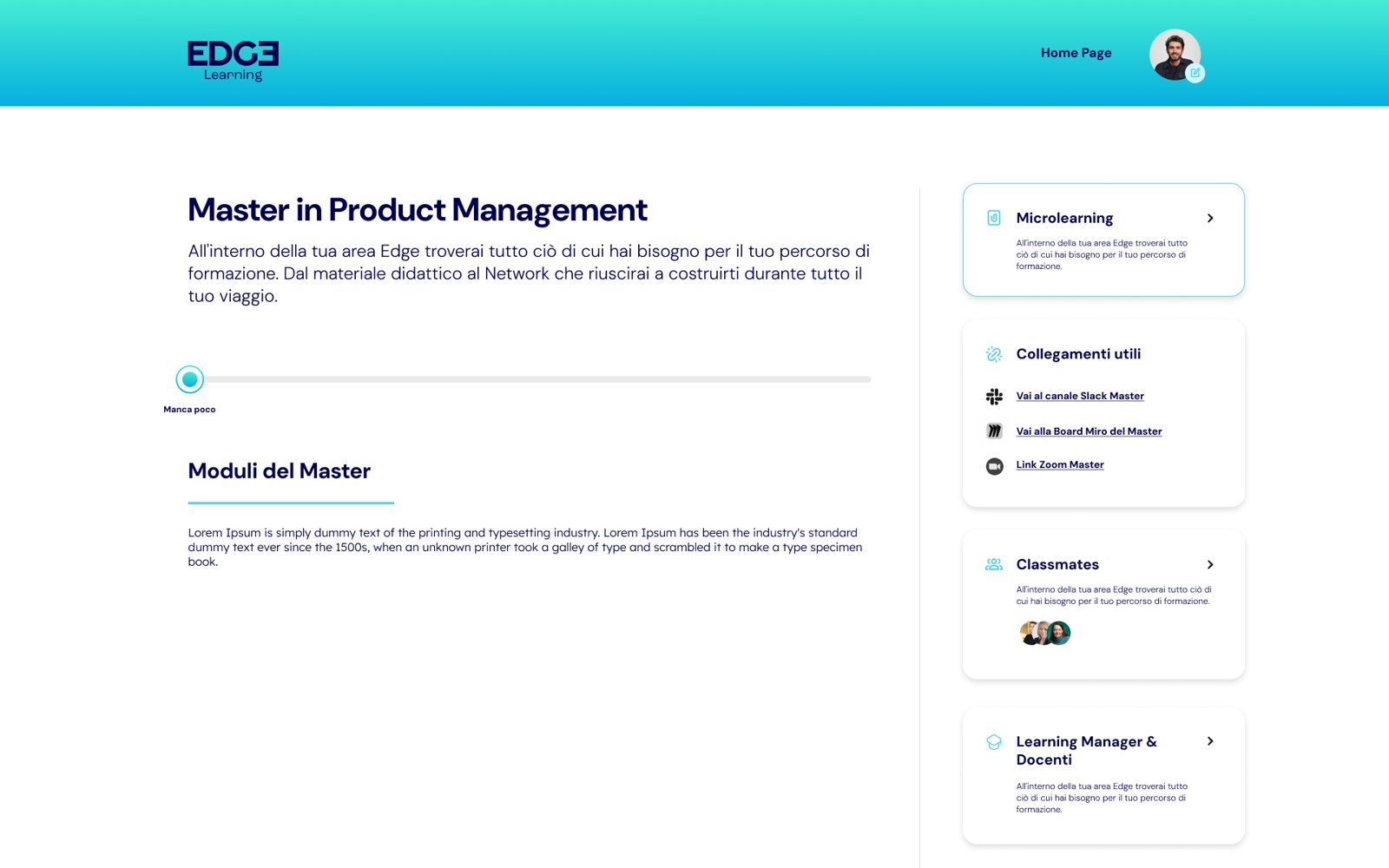 Pagina del Master con collegamenti utili