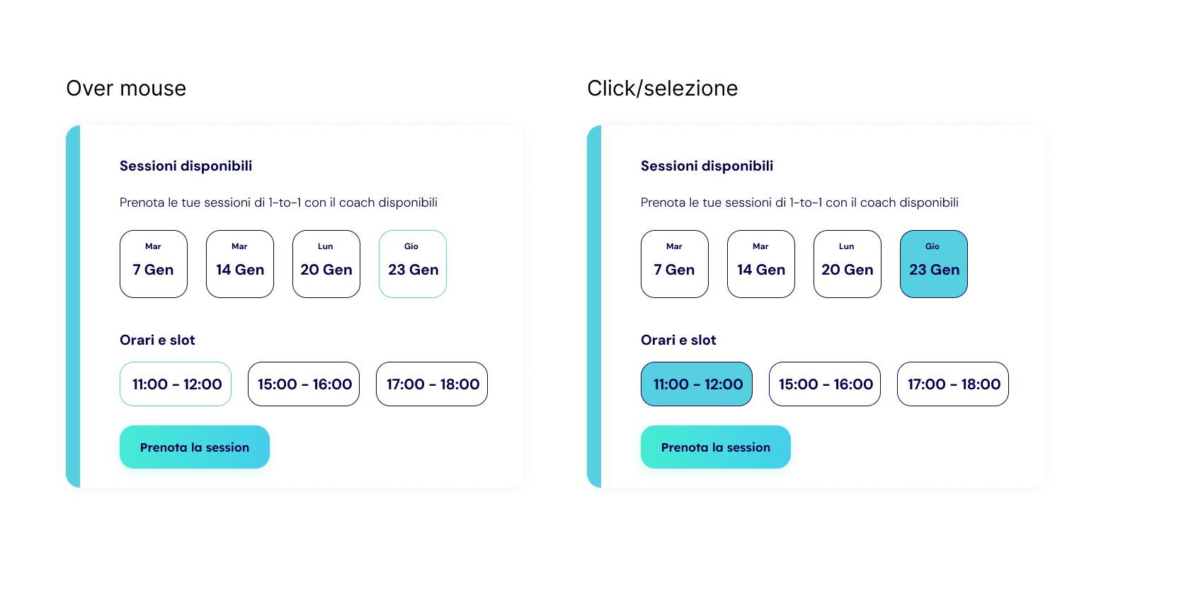 Prenotazione di un one-to-one: scelta del giorno e dello slot orario